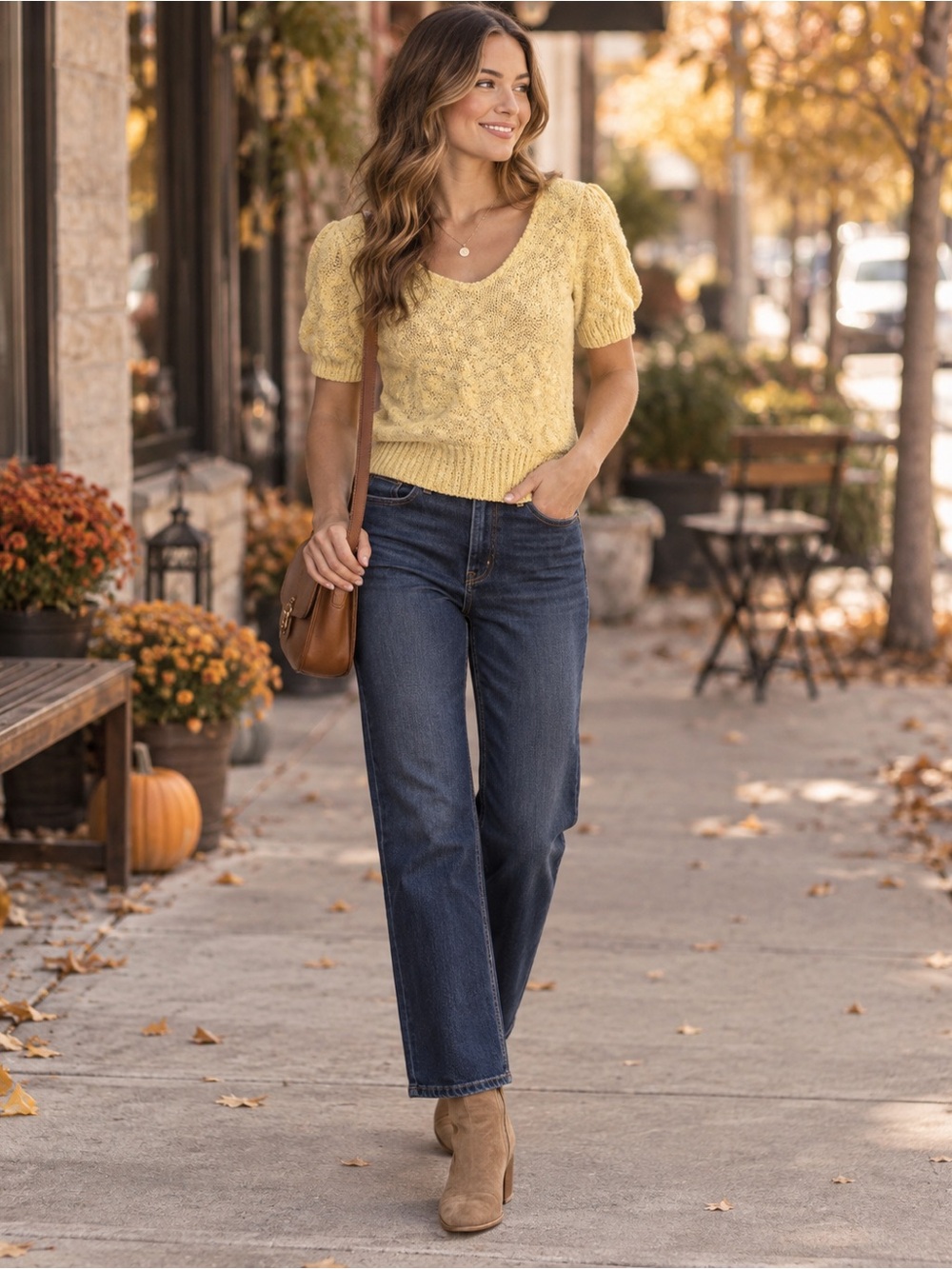 Item II Yellow Textured Popcorn Knit Sweater | Puff Sleeve Cottagecore Top Small